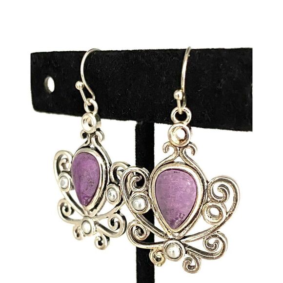 EF# Spectacular Purple Jade & Sterling 925 Silver Dangle Earrings - Picture 1 of 13